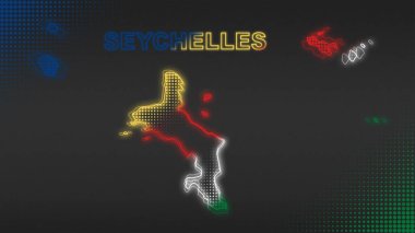 Neon Seychelles Map Outline Futuristic Digital Glow Halftone Illustration