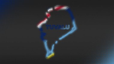 Neon Tuvalu Map Outline Futuristic Digital Glow Halftone Illustration