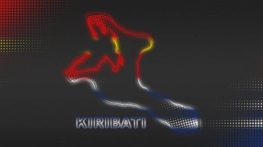 Neon Kiribati Map Outline Futuristic Digital Glow Halftone Illustration