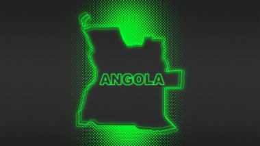 Neon Angola Haritası Fütürist Dijital Işıltı Yarıton İllüstrasyonu