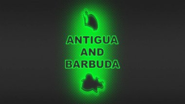 Neon Antigua and Barbuda Map Outline Futuristic Digital Glow Halftone Illustration