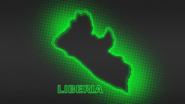 Neon Liberia Map Outline Futuristic Digital Glow Halftone Illustration