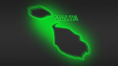 Neon Malta Map Outline Futuristic Digital Glow Halftone Illustration