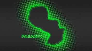 Neon Paraguay Haritası Taslak Fütüristik Dijital Işıltı YarıTonlama İllüstrasyonu