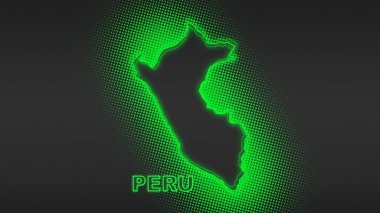 Neon Peru Haritası Taslak Fütüristik Dijital Parıltı YarıTonlama İllüstrasyonu