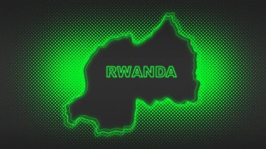 Neon Ruanda Haritası Taslak Fütürist Dijital Parıltı YarıTonlama İllüstrasyonu