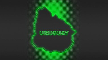 Neon Uruguay Map Outline Futuristic Digital Glow Halftone Illustration