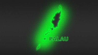 Neon Palau Map Outline Futuristic Digital Glow Halftone Illustration