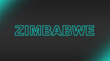 Cyan Neon Zimbabwe Metni Fütürist Dijital YarıTonlama Tipografisi