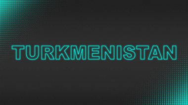 Cyan Neon Türkmenistan Metni Futuristik Dijital YarıTonlama Tipografisi