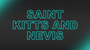 Cyan Neon Saint Kitts ve Nevis Metni Fütürist Dijital YarıTonlama Tipografisi