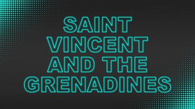Cyan Neon Saint Vincent ve Grenadines Metinleri Fütürist Dijital YarıTonlama Tipografisi