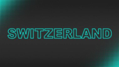 Cyan Neon İsviçre Metni Fütürist Dijital Yarım Tonlama Tipografisi