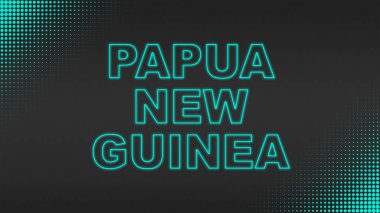 Cyan Neon Papua Yeni Gine Metni Fütürist Dijital YarıTonlama Tipografisi