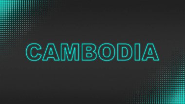 Cyan Neon Kamboçya Metni Futuristik Dijital YarıTonlama Tipografisi