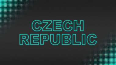 Cyan Neon Çek Cumhuriyeti Metni Futuristik Dijital YarıTonlama Tipografisi
