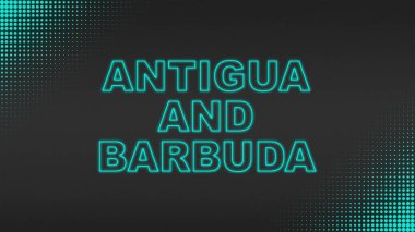 Cyan Neon Antigua ve Barbuda Metni Fütürist Dijital Yarım Tonlama Tipografisi