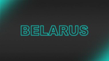 Cyan Neon Belarus Metni Futuristik Dijital YarıTonlama Tipografisi