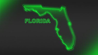 Neon Green Florida Haritası Fütürist Dijital Işıltı Yarıton İllüstrasyonu