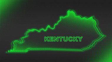 Neon Green Kentucky Haritası Taslak Fütürist Dijital Parıltı YarıTonlama İllüstrasyonu