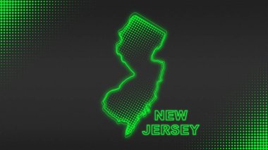 Neon Green New Jersey Haritası Fütüristik Dijital Parıltı Yarıtonlama İllüstrasyonu