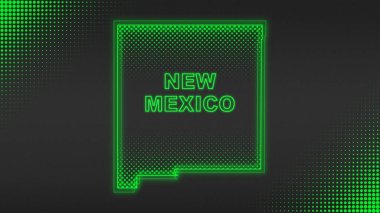 Neon Green New Mexico Haritası Fütüristik Dijital Parıltı Yarıtonlama İllüstrasyonu