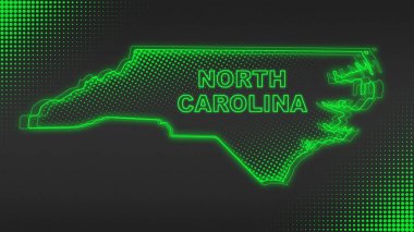 Neon Yeşil Kuzey Carolina Haritası Fütüristik Dijital Parıltı Yarıtonlama İllüstrasyonu
