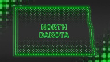 Neon Yeşil Kuzey Dakota Haritası Fütüristik Dijital Parıltı Yarıtonlama İllüstrasyonu