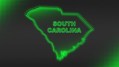 Neon Yeşil Güney Carolina Haritası Fütüristik Dijital Parıltı Yarıtonlama İllüstrasyonu