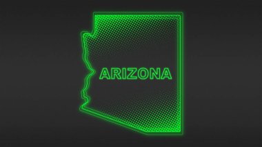 Neon Yeşil Arizona Haritası Fütürist Dijital Parıltı Yarıtonlama İllüstrasyonu