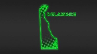 Neon Yeşil Delaware Haritası Fütürist Dijital Parıltı Yarıtonlama İllüstrasyonu
