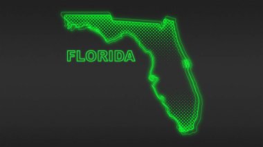 Neon Green Florida Haritası Fütürist Dijital Işıltı Yarıton İllüstrasyonu