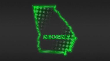 Neon Green Georgia Haritası Fütürist Dijital Parıltı YarıTonlama İllüstrasyonu