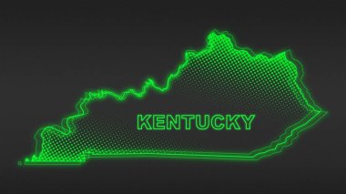 Neon Green Kentucky Haritası Taslak Fütürist Dijital Parıltı YarıTonlama İllüstrasyonu