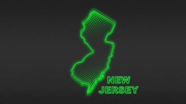 Neon Green New Jersey Haritası Fütüristik Dijital Parıltı Yarıtonlama İllüstrasyonu