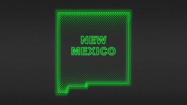 Neon Green New Mexico Haritası Fütüristik Dijital Parıltı Yarıtonlama İllüstrasyonu