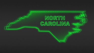 Neon Yeşil Kuzey Carolina Haritası Fütüristik Dijital Parıltı Yarıtonlama İllüstrasyonu