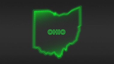 Neon Green Ohio Haritası Fütürist Dijital Işıltı YarıTonlama İllüstrasyonu