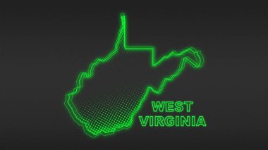 Neon Yeşil Batı Virginia Haritası Fütüristik Dijital Parıltı Yarıtonlama İllüstrasyonu