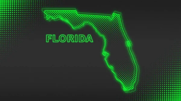 Neon Green Florida Haritası Fütürist Dijital Işıltı Yarıton İllüstrasyonu