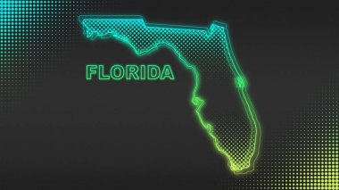 Neon Green Florida Haritası Fütürist Dijital Işıltı Yarıton İllüstrasyonu