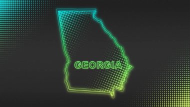 Neon Green Georgia Haritası Fütürist Dijital Parıltı YarıTonlama İllüstrasyonu