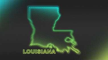 Neon Yeşil Louisiana Haritası Fütürist Dijital Parıltı Yarıtonlama İllüstrasyonu