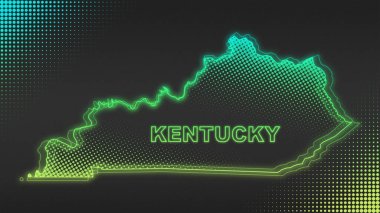 Neon Green Kentucky Haritası Taslak Fütürist Dijital Parıltı YarıTonlama İllüstrasyonu