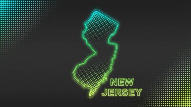 Neon Green New Jersey Haritası Fütüristik Dijital Parıltı Yarıtonlama İllüstrasyonu