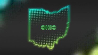 Neon Green Ohio Haritası Fütürist Dijital Işıltı YarıTonlama İllüstrasyonu