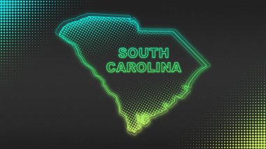 Neon Yeşil Güney Carolina Haritası Fütüristik Dijital Parıltı Yarıtonlama İllüstrasyonu