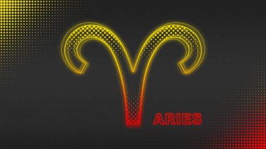 Neon Ateş Atı Koç Burcu Tabela Özeti Fütürist Işık Yarısı İllüstrasyon
