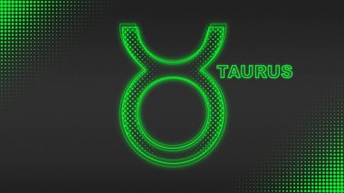 Neon Green Taurus Zodiac Tabela Taslak Fütüristik Dijital Işık Yarısı İllüstrasyon