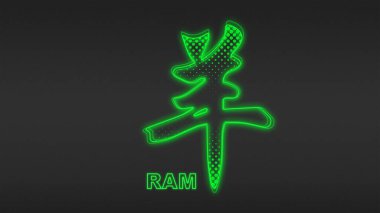 Neon Green Ram Çin Yılı Taslak Fütüristik Dijital Işıltı Yarıton İllüstrasyonu